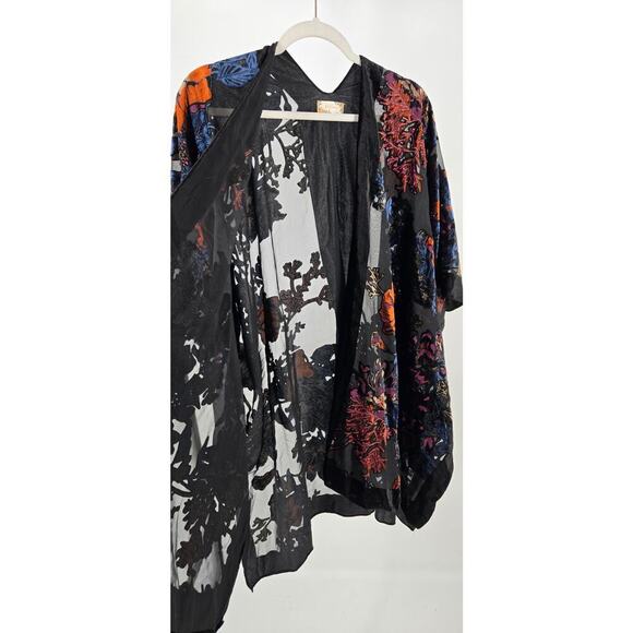 Velvet Burnout Floral Open Kimono One Size Hippie Fairy Dark Romantic Whimsigoth - Picture 6 of 7